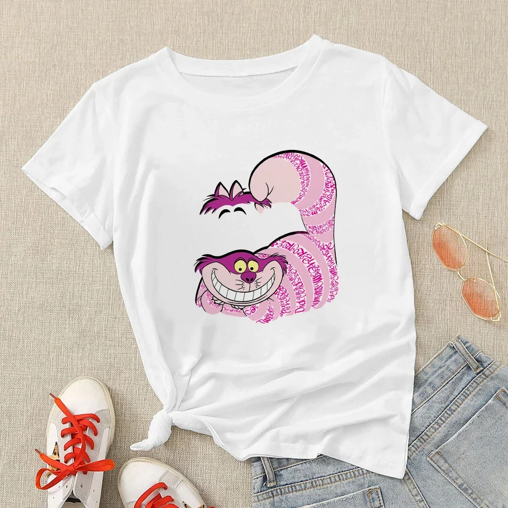 

2023 New T-shirt for Women Disney Funny Cheshire Cat T Shirt Alice in Wonderland Tshirt Europe Trend Cute Girls Y2k Clothes Tops