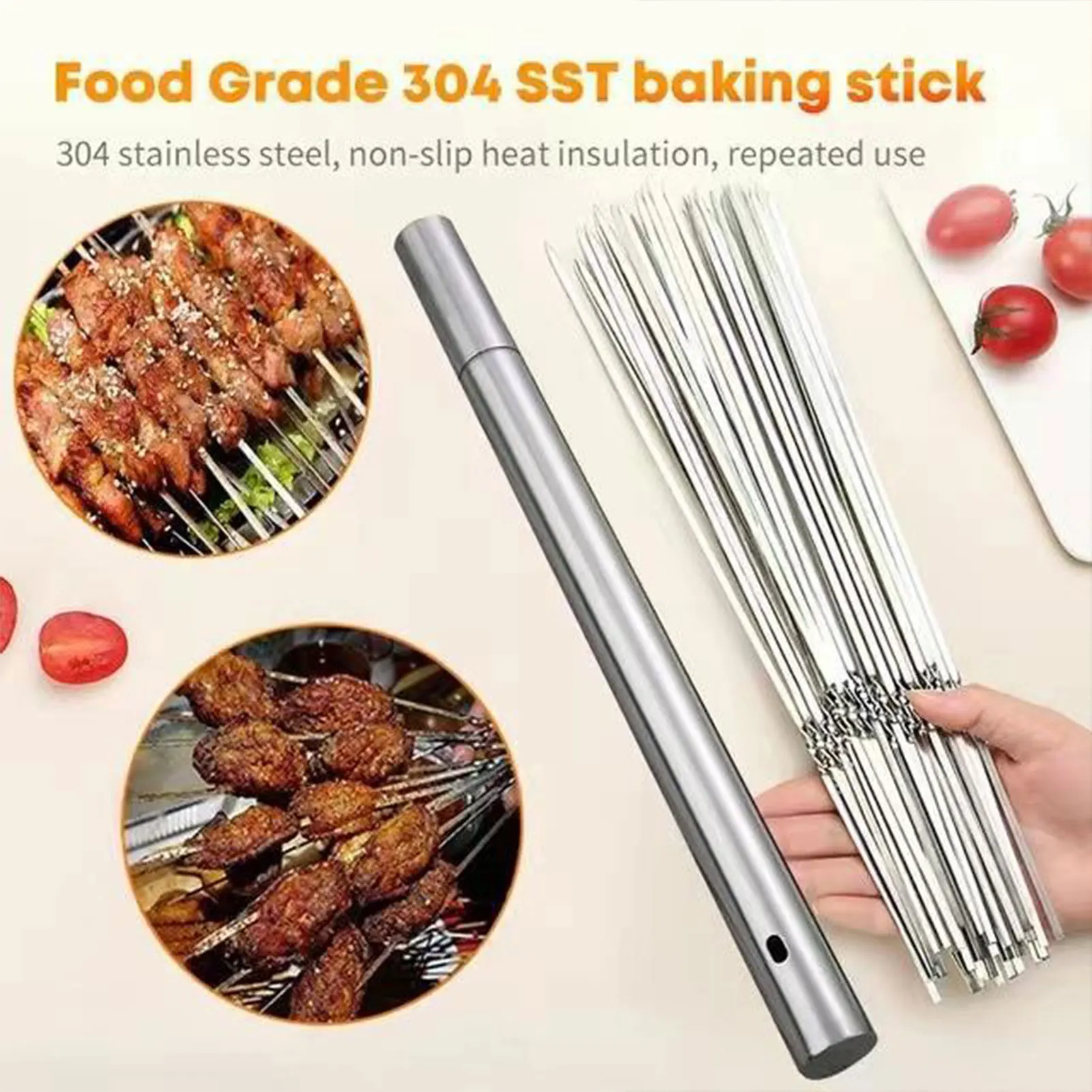 20 Pcs Reusable Barbecue Skewer Rotatable Flat Metal Barbecue Skewers for Garden Courtyard Barbecue