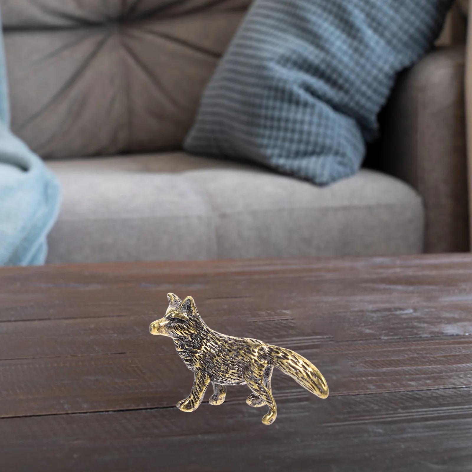 

Mini Fox Brass Ornament Golden Desktop Retro Style Animal Craft Decorative Brass Adornment Home Office Table Decor