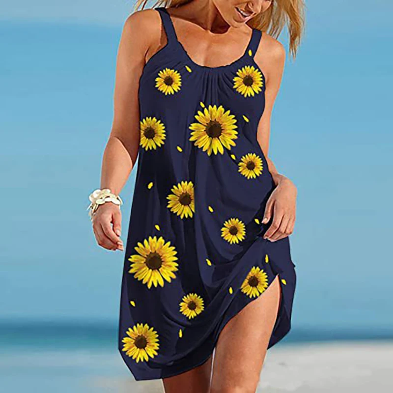 Summer Colorful Sunflowers Beach Dress USA Flag 3D Print Women Fashion Dresses Streetwear Boho Female Party Dress Woman Clothing
