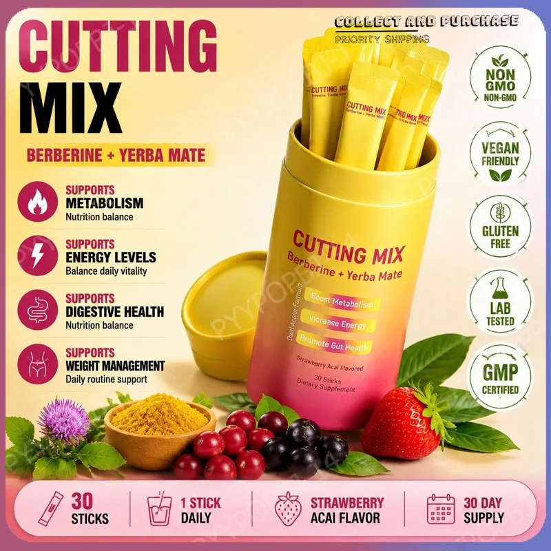 Mezcla de Bebida en Polvo de Berberina HCl y Yerba Mate con Cromo, Vitamina B6 y B12, 30 Sobres, Suplemento Diario para el Control de Peso