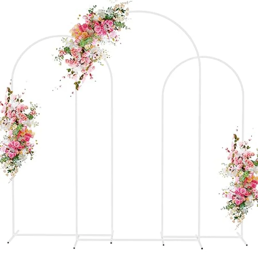 

7.2FT 6.6FT 6FT Set of 3 White Metal Wedding Arch Stand for Wedding Ceremony Baby Shower Birthday Party Garden Floral Balloon A