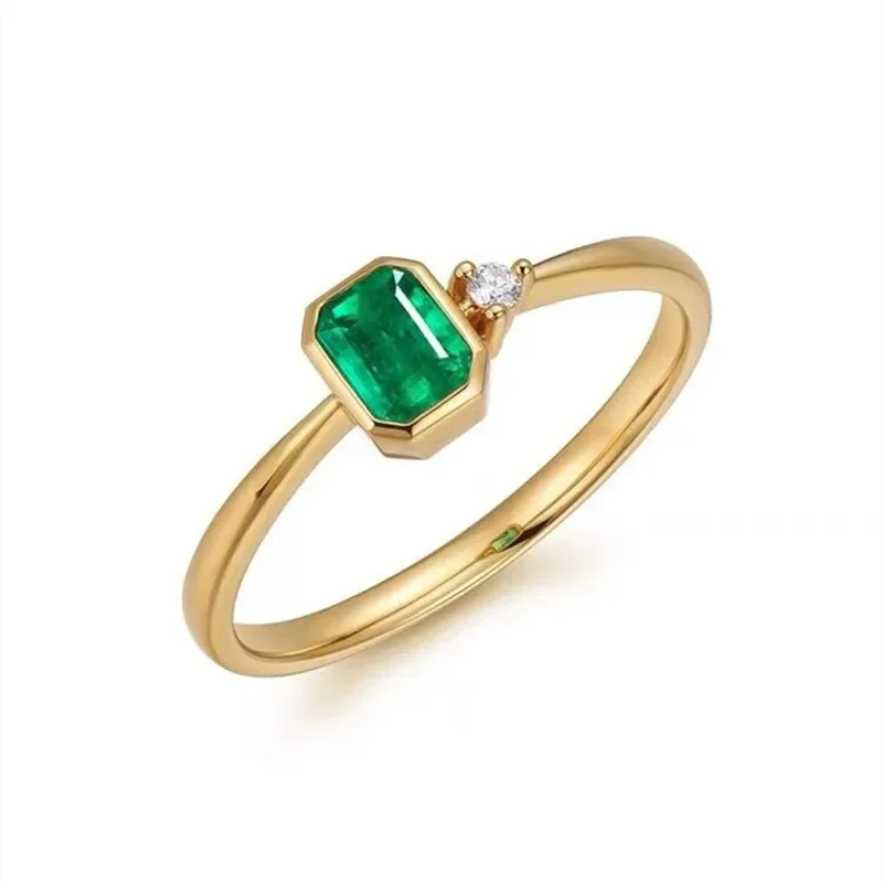 Prasiolite Natural Emerald Rings for Women Anillos Mujer Real 18 K Yellow Gold Rings Gold Jewelry Wedding Engagement Gift