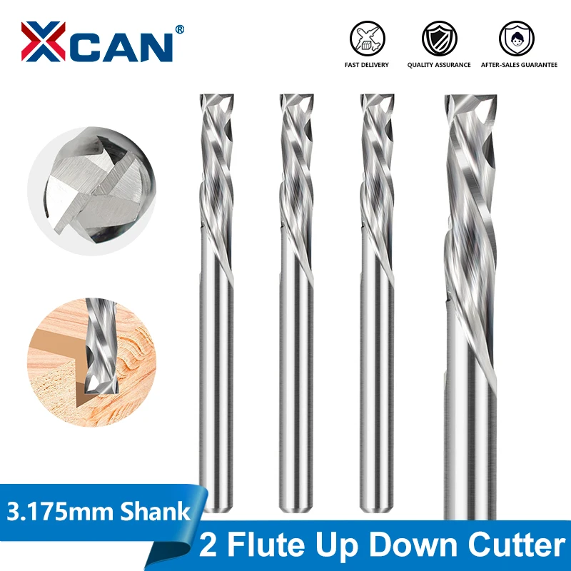XCAN 1pc Up Down Cut Carbide Spiral Router Bit 1/8" Shank Compression End Mill 2 Flute CNC Router Bit Milling Cutter for Wood