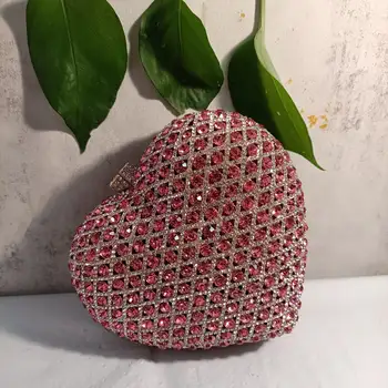 西苑心型銀粉紅手拿包 女士水晶皮夾 婚禮新娘鑽石手提包 晚宴包 女士優雅包 8 最佳銷售 粉紅色手拿包 - №3