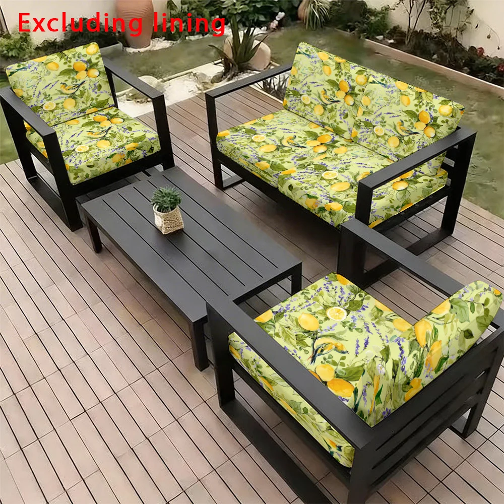 6/8pcs Green Lemon Floral Outdoor Patio Sofa Cushion Cover, Removable Washable Patio Furniture Slipcover