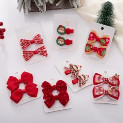 Pinzas para el pelo de Navidad para niñas, cinta de flores, árbol, copo de nieve, lazos para el pelo de resina, horquillas para fiesta de baile de Navidad, 2 uds./Set