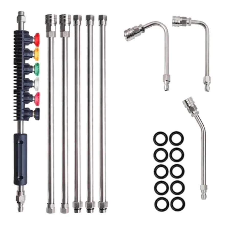 

9 Pack Prure Washer Extension Wand Upgrade Power Washer Lance with 6 Nozzle Tips, 30°, 90°, 120° Curved Rod, 1/4" Quick Connect