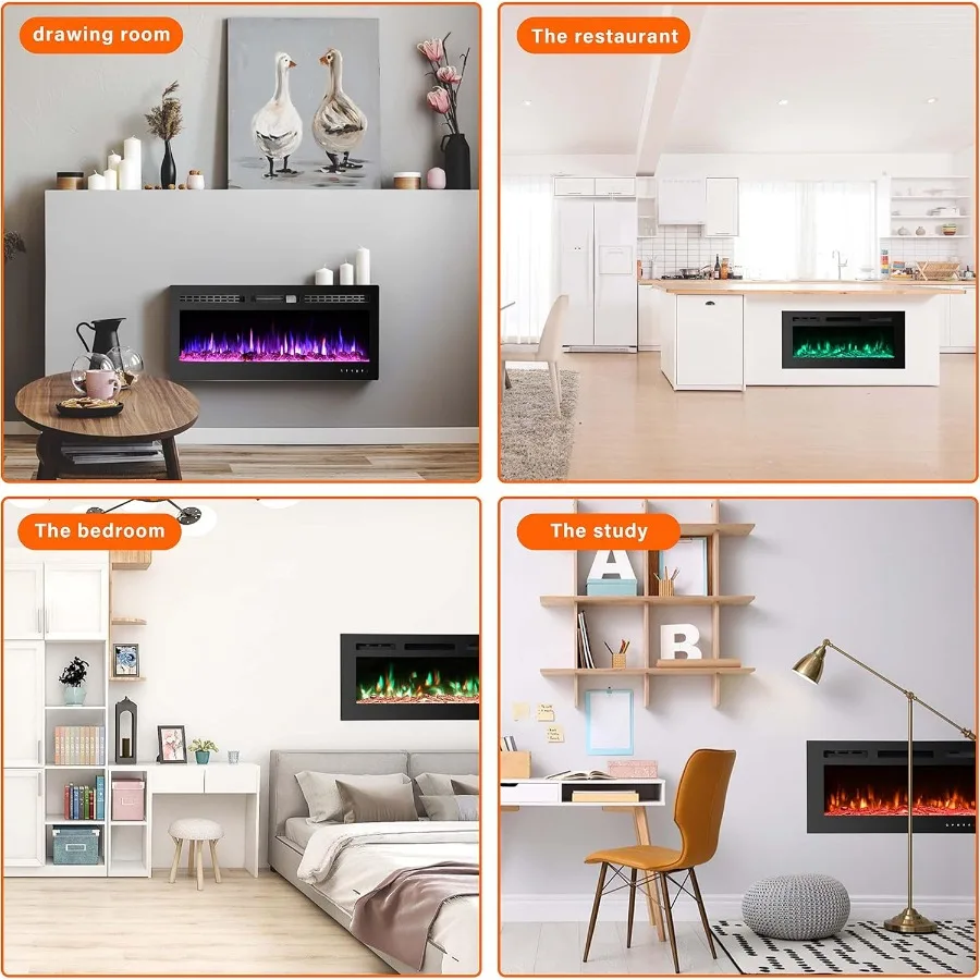 مدفأة كهربائية مقاس 36 بوصة مثبتة على الحائط مع تصميم خطي للتحكم عن بعد لتدفئة غرفة المعيشة الحديثة أو غرفة النوم #6