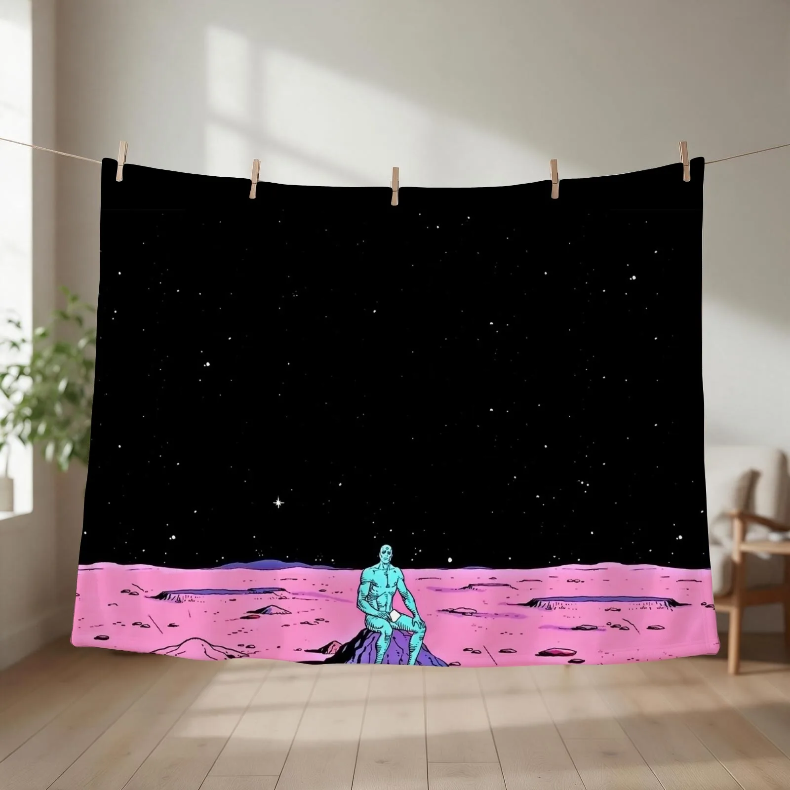 (Fixed) Dr. Manhattan sitting on mars (comic) Throw Blanket Softest Soft Big Heavy for babies Blankets