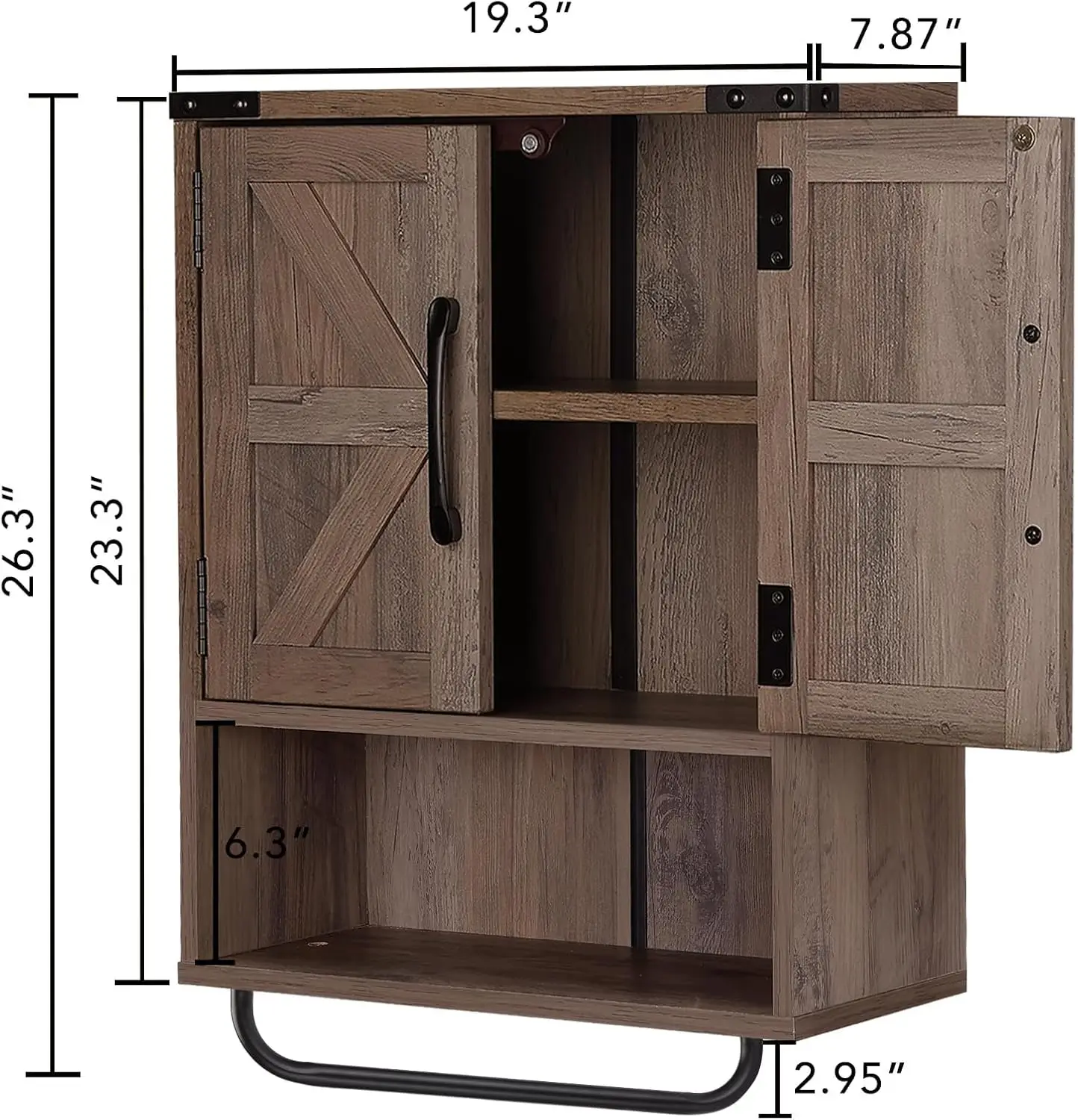 Farmhouse Wall Storage Cabinet with Two Barn Door, Rustic Mounted Medicine Cabinet with Adjustable Shelf and Towel Bar