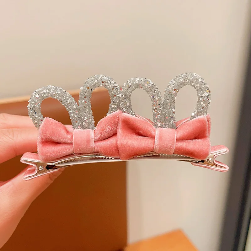 2PCS Princess Velvet Double-sided Bow Cute Girl Hairpins Children Headwear Hairgrip Hair Clips Barrettes Hair Accessories