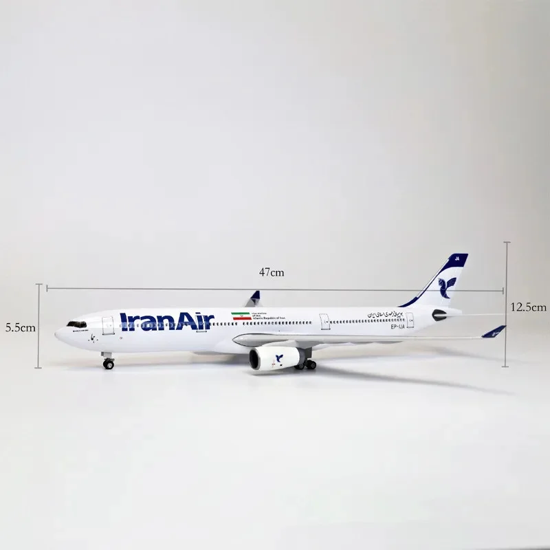 Zabawka Samolot 47cm A330 Iran Airways 330 Model Odlewany z Żywicy z Oświetleniem i Podwoziem Kolekcjonerski Samolot dla Dorosłych/Dzieci