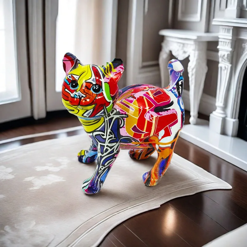 Imagem -03 - Graffiti Cat Estátua Desktop Decor Gatos Bonitos Escultura Arte Estatueta de Animais de Resina Artesanato Home Living Room Decoração Presente Ornamentos