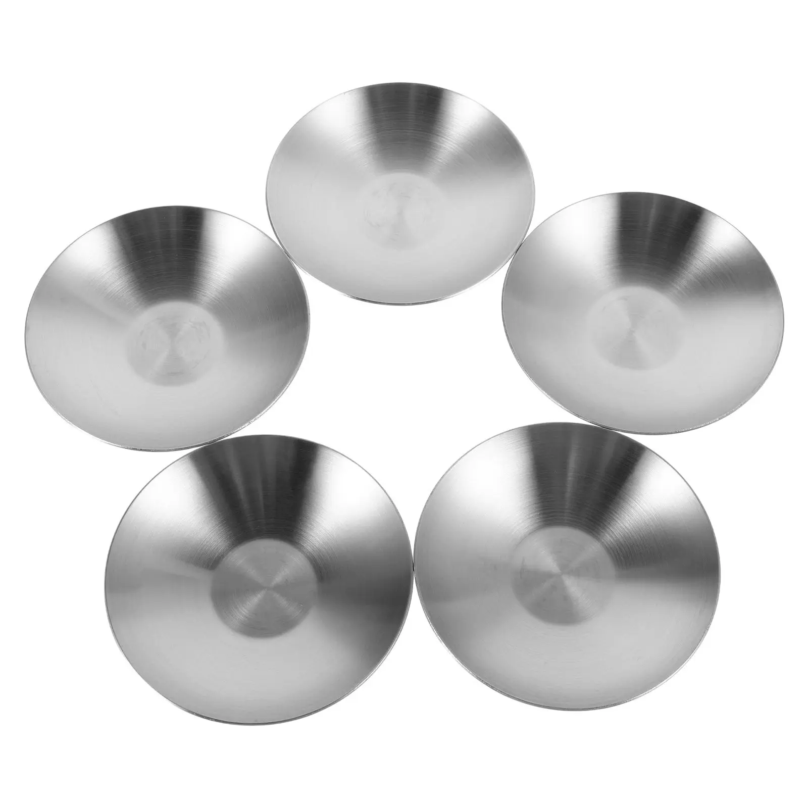 5Pcs Stainless Steel Small Round Seasoning Bowls Dipping Sauce Plates for Condiments Oil Pickles Cold Dishes Japanese Korean