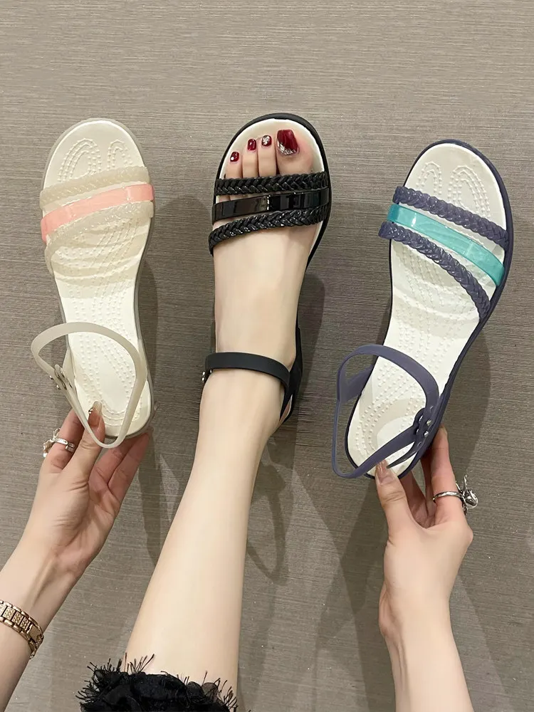 Summer Women's Sandals Comfortable,soft-soled Beach Shoes with Wedge Heels Perfect for Casual Wear and Open-toe Jelly Sandals