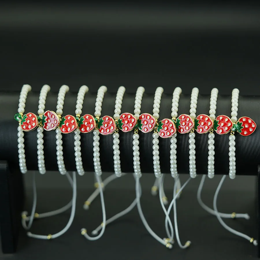 Wirtschafts 12 Teile/dutzend Süße Seil Armband Frauen Imitation Perle Erdbeere Kirsche Anhänger Einstellbare Armband Mädchen Freund Schmuck
