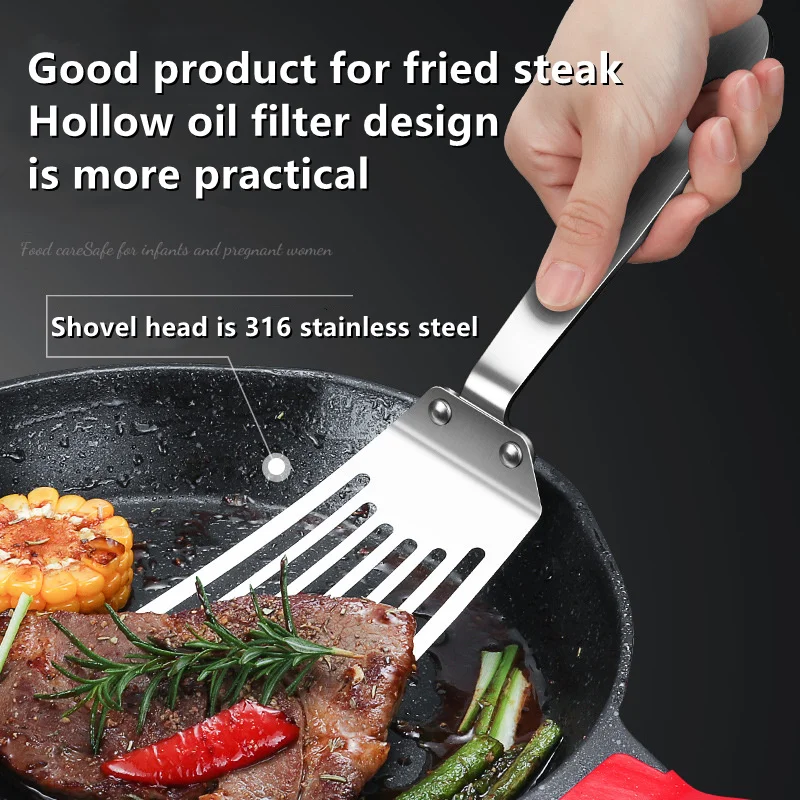 

304 Stainless Steel Non-slip Frying Spatula Leaky Shovel Steak Shovel Spatula Pizza Grasping Cutters Spade Pastry BBQ Tools