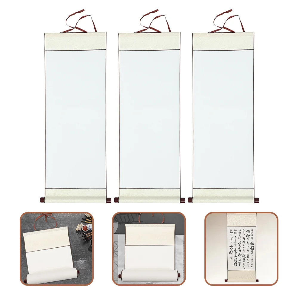 

3 Pcs Blank Scroll Hanging Chinese Drawing Scrolls Paper Parchment Calligraphy Multifunction