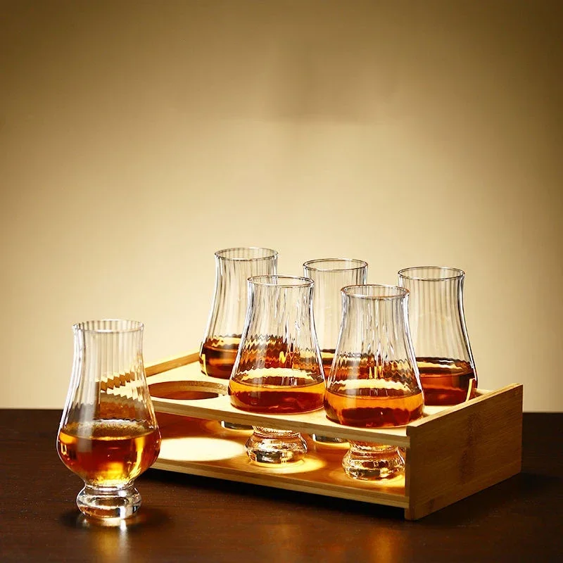 

Set of 6 Pcs lead-free whiskey glass cup with wood tray barware 160ML old fashioned Liquor Glass Tumbler for Liquor Scotch