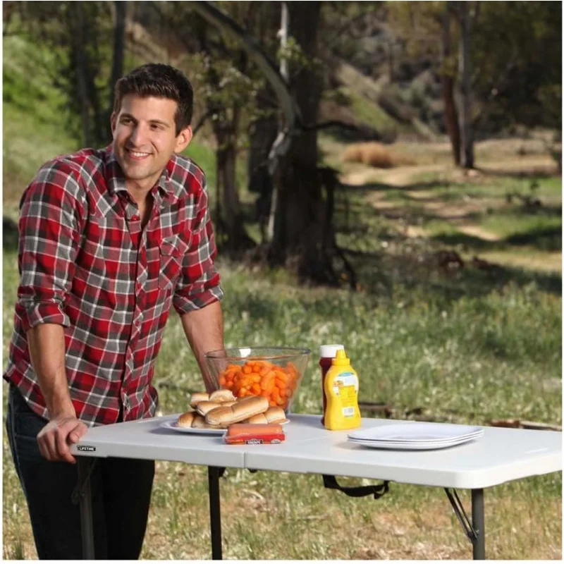 Fold-in-Half Adjustable Folding Table, 4 Foot