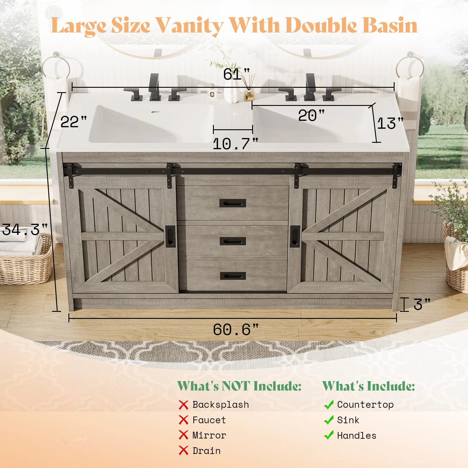/New 2025 Special Double Vanity Bathroom Rustic Wooden Vanity Wash Basin Bathroom Cabinets Furniture with Sinks