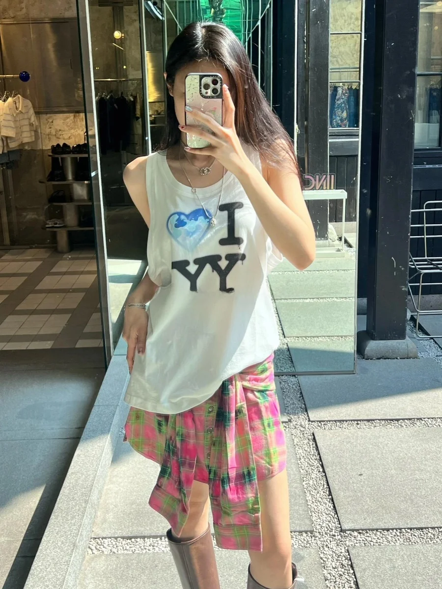 

Новая летняя свободная футболка без рукавов с буквенным принтом Open YY 24 Love в корейском стиле, с круглым вырезом, 100% хлопок, для повседневной носки