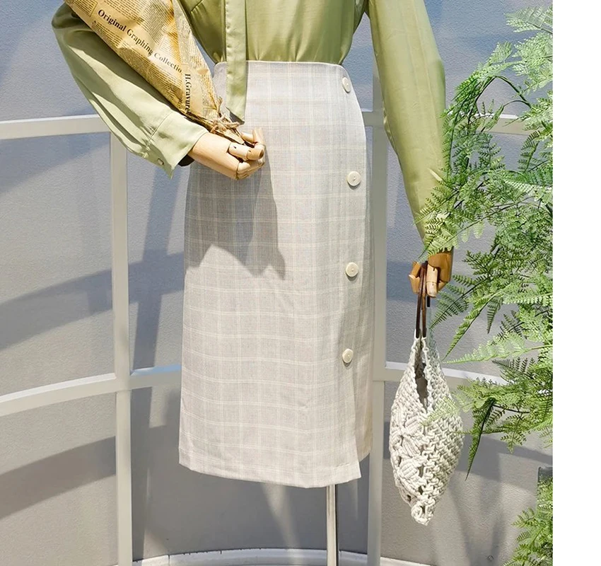 

Delanzhi Versatile f Skirt A-Line Casual Slimming Pants High Waist Long Dr Spring Button Detail Ladylike Sle