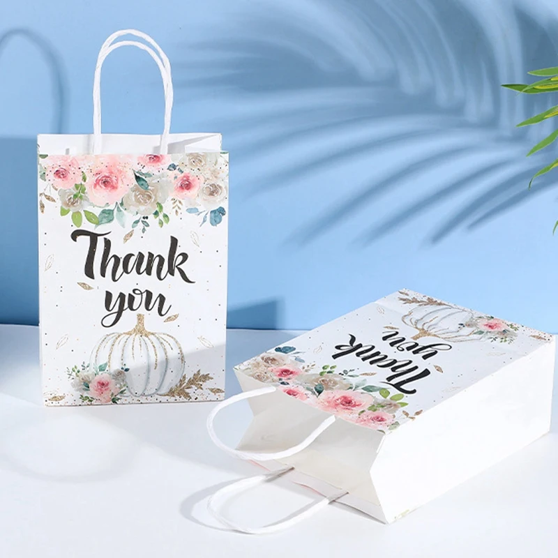 24 Flower Appreciation Gift Bags, Appreciation Retail Bags, Business Bags With Shopping Gift Packaging Handles