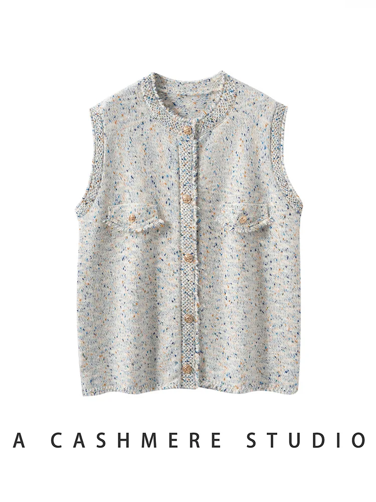 

Женский свитер из 100% кашемира с круглым вырезом и пуговицами, красочный жилет из бисера, кардиган высокого качества, осенне-зимний мягкий теплый трикотаж, топы