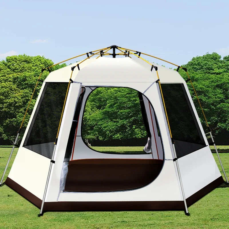 Fully Automatic Hydraulic Spring Pole Hexagonal Tent Antistorm Sunscreen Thicken Silver Coated Oxford Large Space Family Pergola