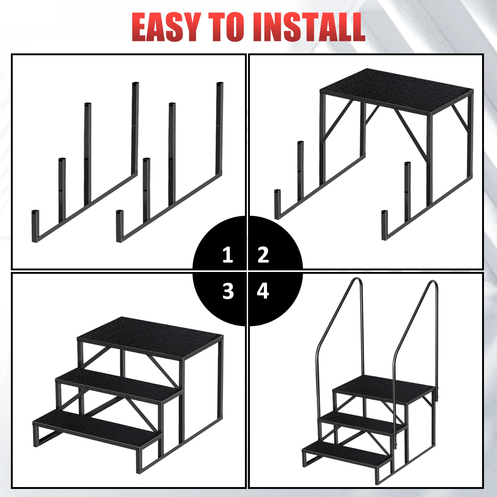 3-staps camperstappen | Zwembadladder met 2 leuningen | Update 3.0 buiten camperstap met antislippedalen | camperladders voor reisaanhangwagens