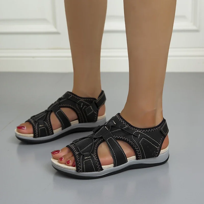 Sandalias romanas informales de punta redonda para mujer, zapatos planos de playa, calzado deportivo, talla grande 43, Verano