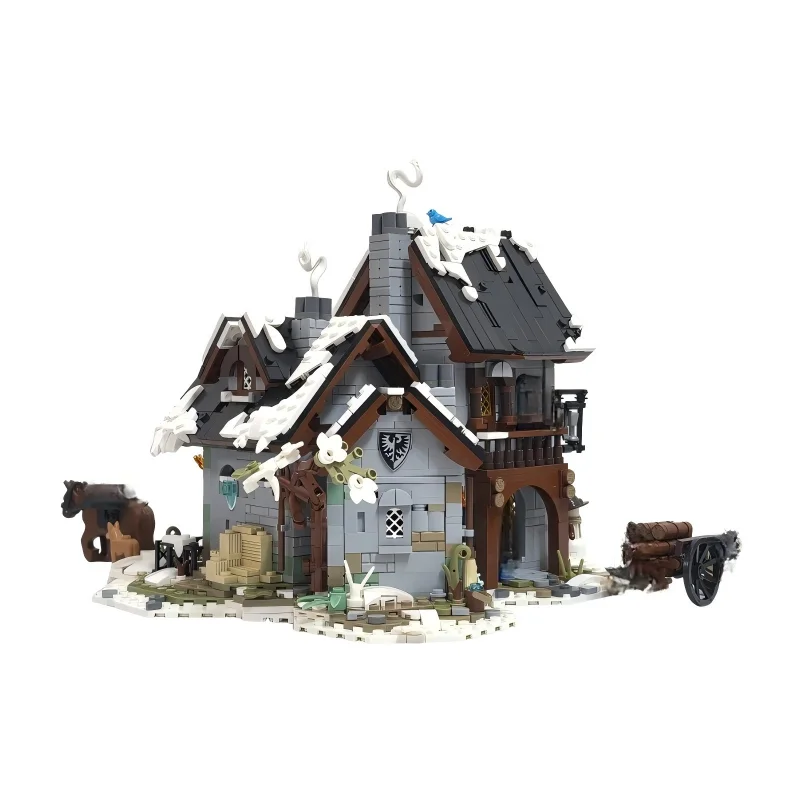 

Конструктор Black Falcon Snowstorm Inn MOC: Средневековый Замок-Гостиница, Модель для Сборки, Набор Кирпичиков, Коллекционный Подарок