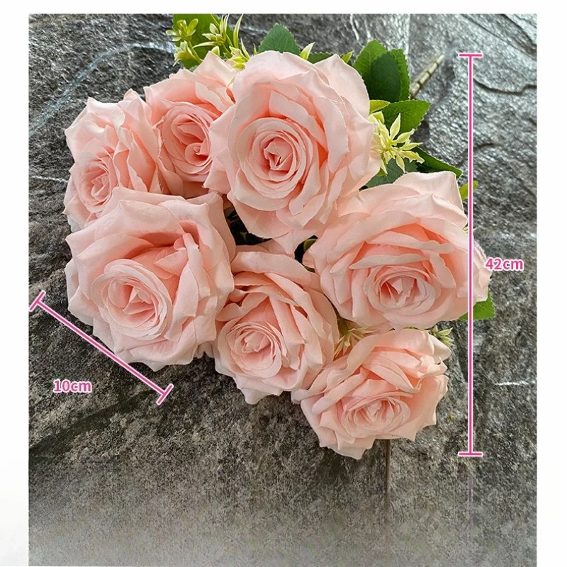 4/5 Stück Künstliche 7-köpfige Paris-Rosen-Sträuße Hochzeits-Kunstblumen Gebürsteter Stoff Reinweiße Rosen-Simulation Blumendekoration für die Halle – Detail 1