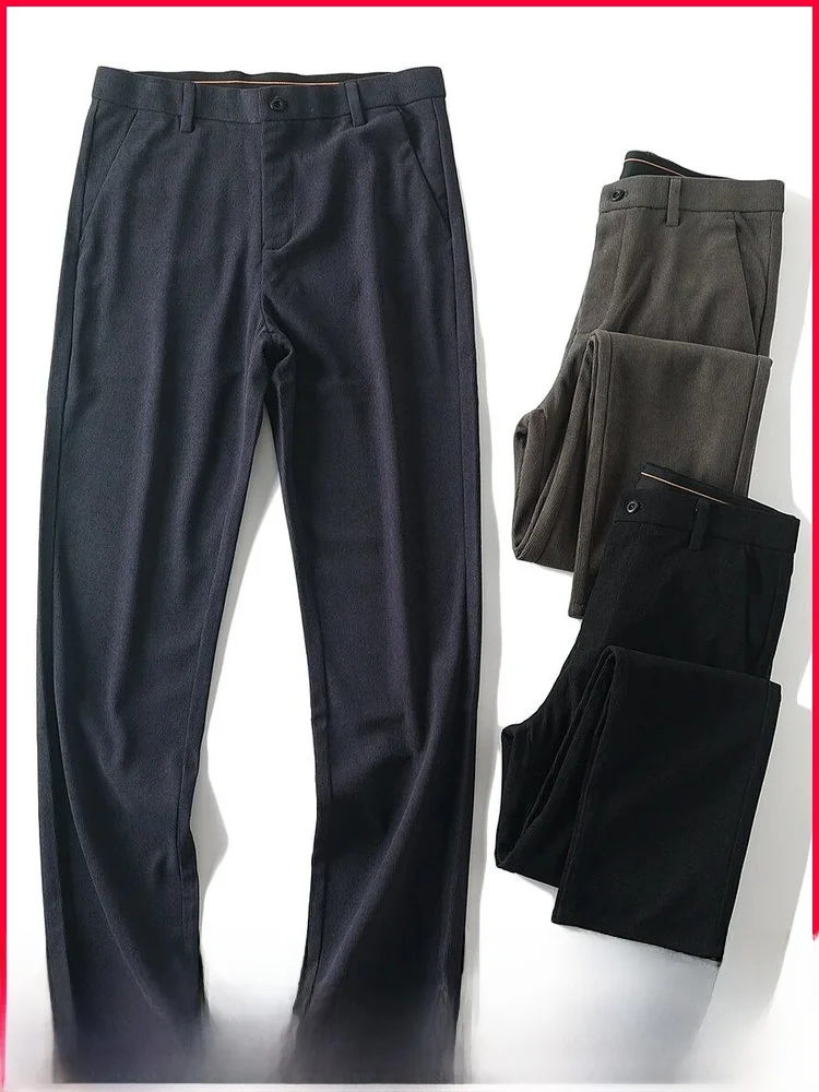 

Upaded Thiened Corduroy Men's Busin Casual Pants Autumn Winter Straight Leg Faionable Versatile Commuting Trousers