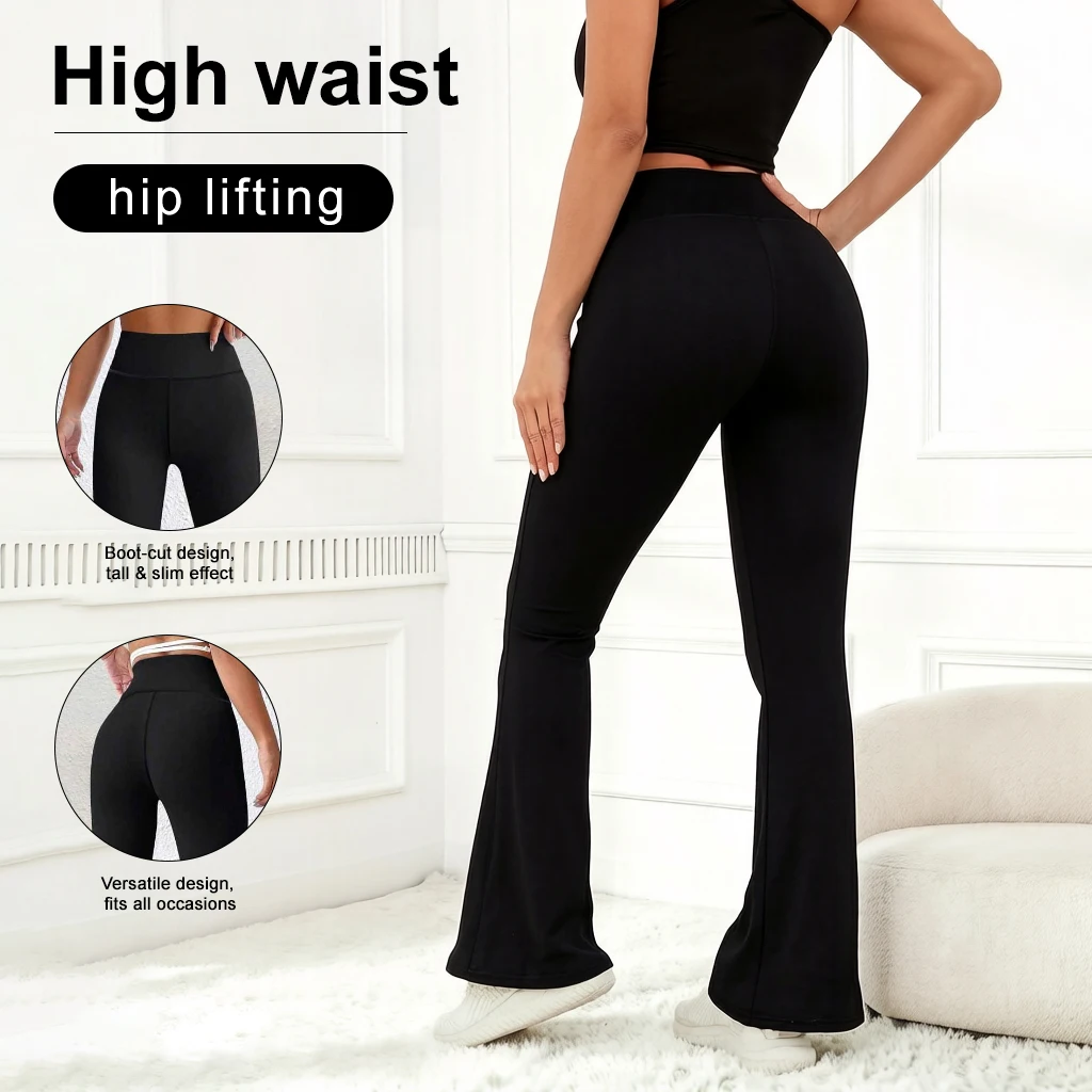 Women High Waist Flared Yoga leggings Black Bootcut Workout Leggings Stretchy breathable Casual Trousers for Gym Yoga Daily Wear