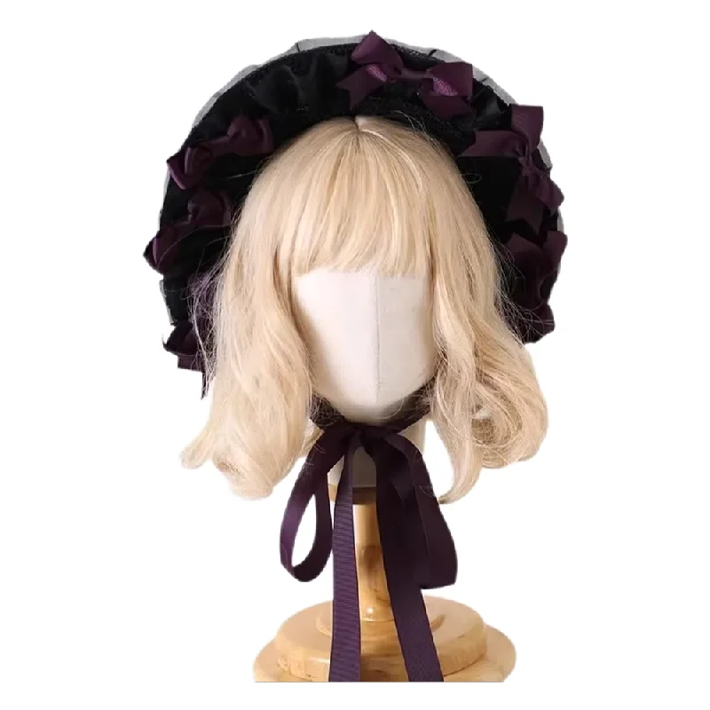 

Handmade Gothic Bonnet Hat for Lolita Anime Cosplay Gorgeous Lace Bow Flat Exhibition Costume Accessory Bnt Style