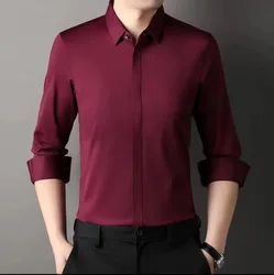New men's long sleeved concealed placket shirt, business seamless, wrinkle resistant, non ironing, high elasticity