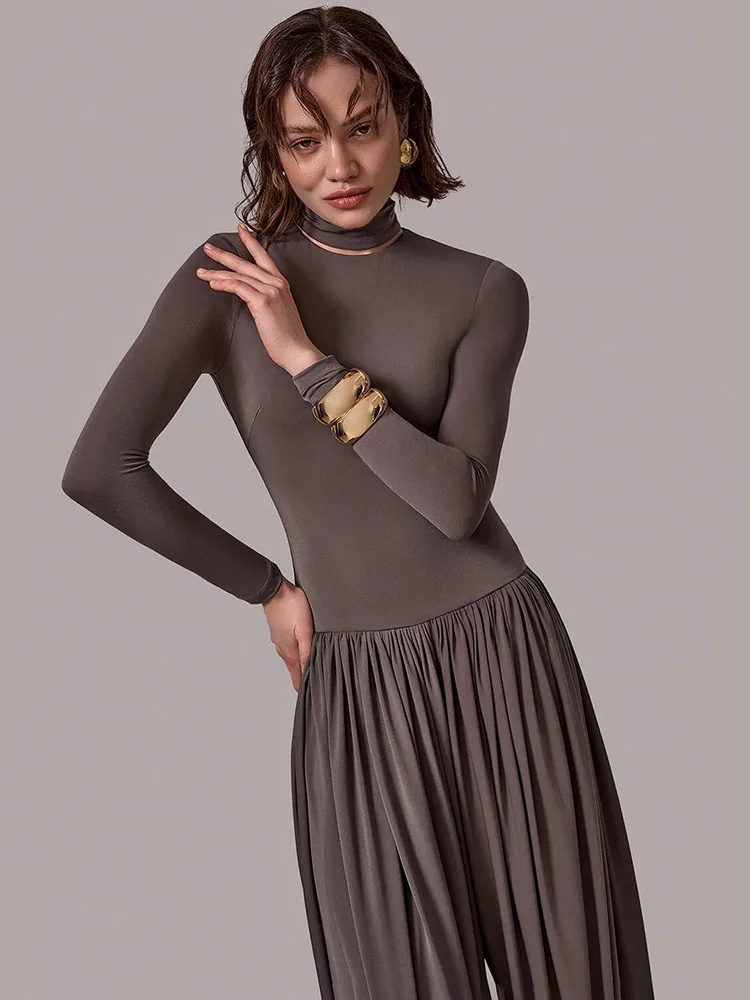 Absobe-monos fruncidos con abertura lateral para mujer, monos sexys de manga larga ajustados de cintura alta, pelele, pantalones de una pieza, ropa de calle, novedad de otoño