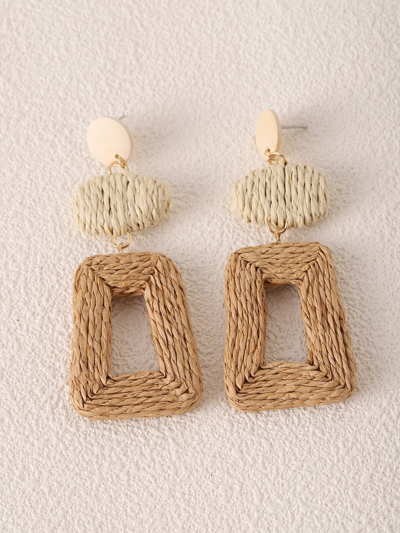 

1Pair Handmade Tropical Harajuku Geometric Color Block Paper Rope Dangle Earrings For Women Island Vacation Travel Party Fashion Jewelry Accessories