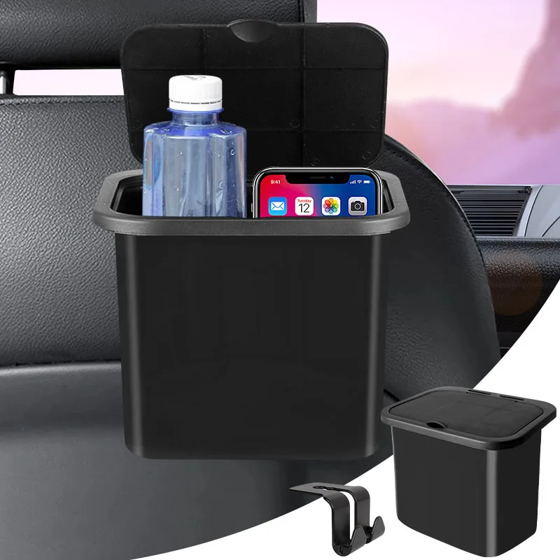 

Car Trash Bin Hanging Vehicle Garbage Dust Case Storage Box Black Square Pressing Type Trash Can Auto Interior Accessories