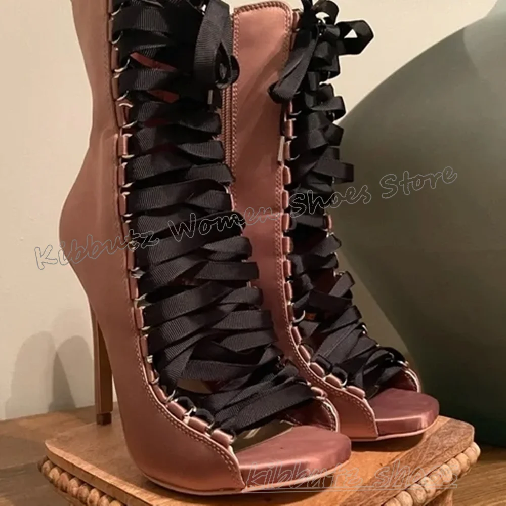 

Velvet Sandals Round Toe Thin Heels Fashion Luxury Elegant Concise Sexy Party Dress Women Shoes Lace-Up Solid Color Party Dress