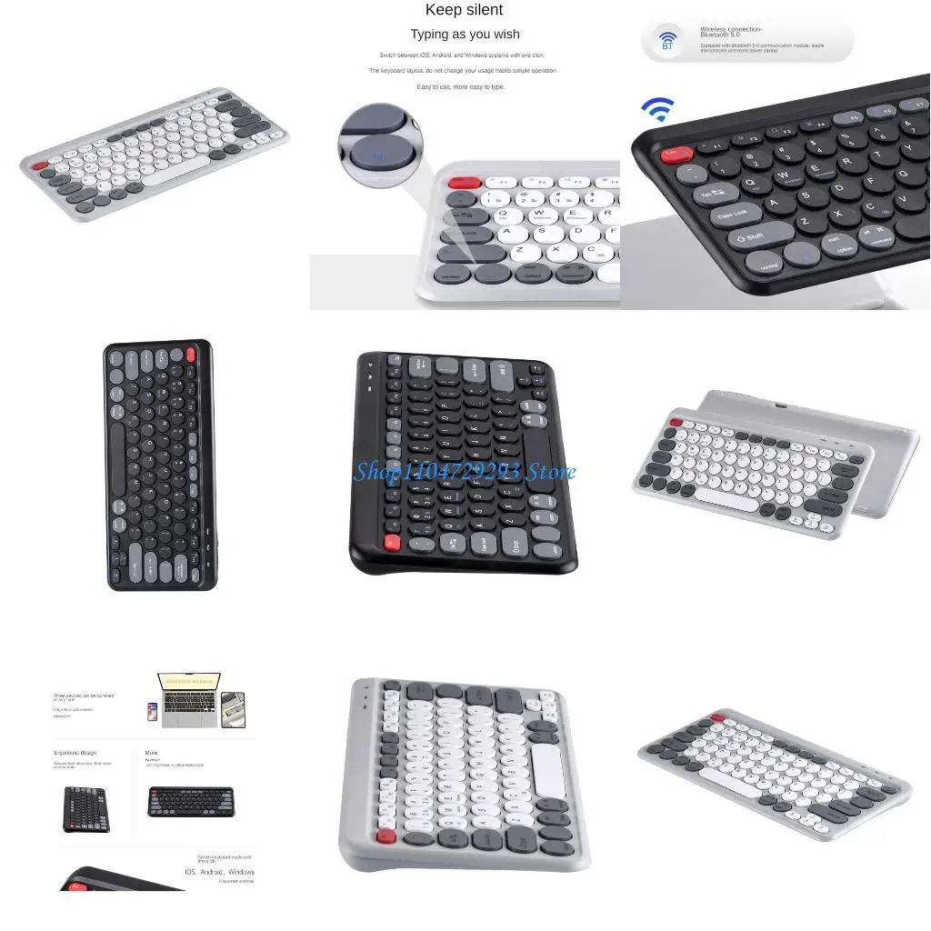 

Y2GD USB Receiver Bluetoothcompatible Keyboard, Wireless Keyboard Ergonomic 2.4G 3 Channels for Windows Smartphones