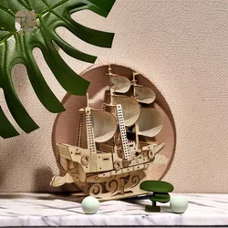 Tada 3D Wooden Puzzle Toys Ocean Sailboat Ship Assembly Gift For Children Adult Mechanical Creative 3D Model Building Block Kits