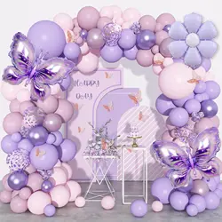 Pink and Purple Butterfly Balloons Arch Garland Kit Flower for Baby Shower Wedding Girls Bachelorette Birthday Party Decoration