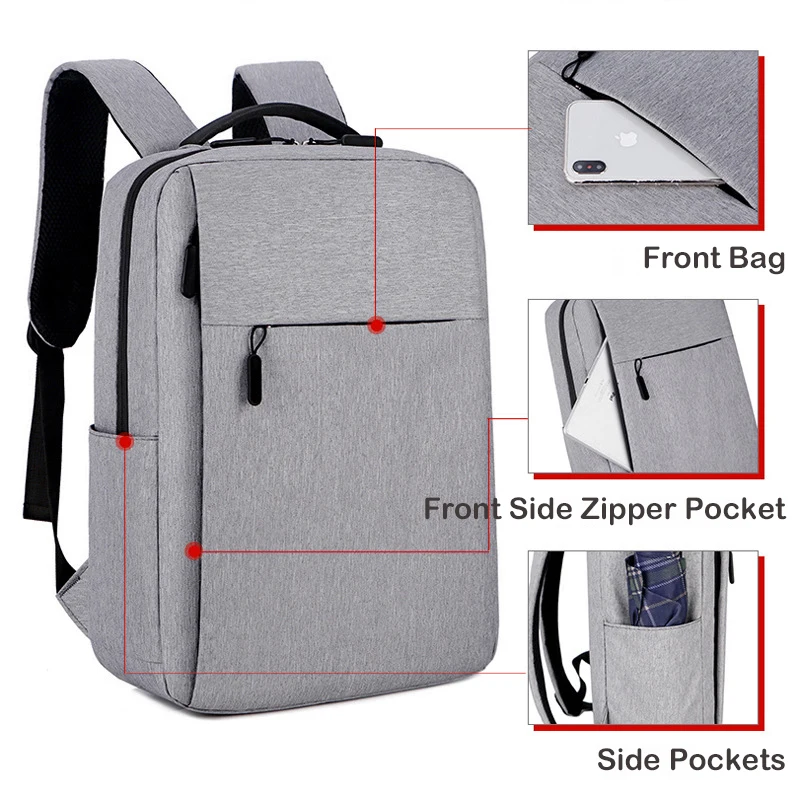 Mochila de negócios para homens, Bolsa de ombro com porta de carregamento USB Mochila multifuncional para laptop impermeável para estudantes universitários