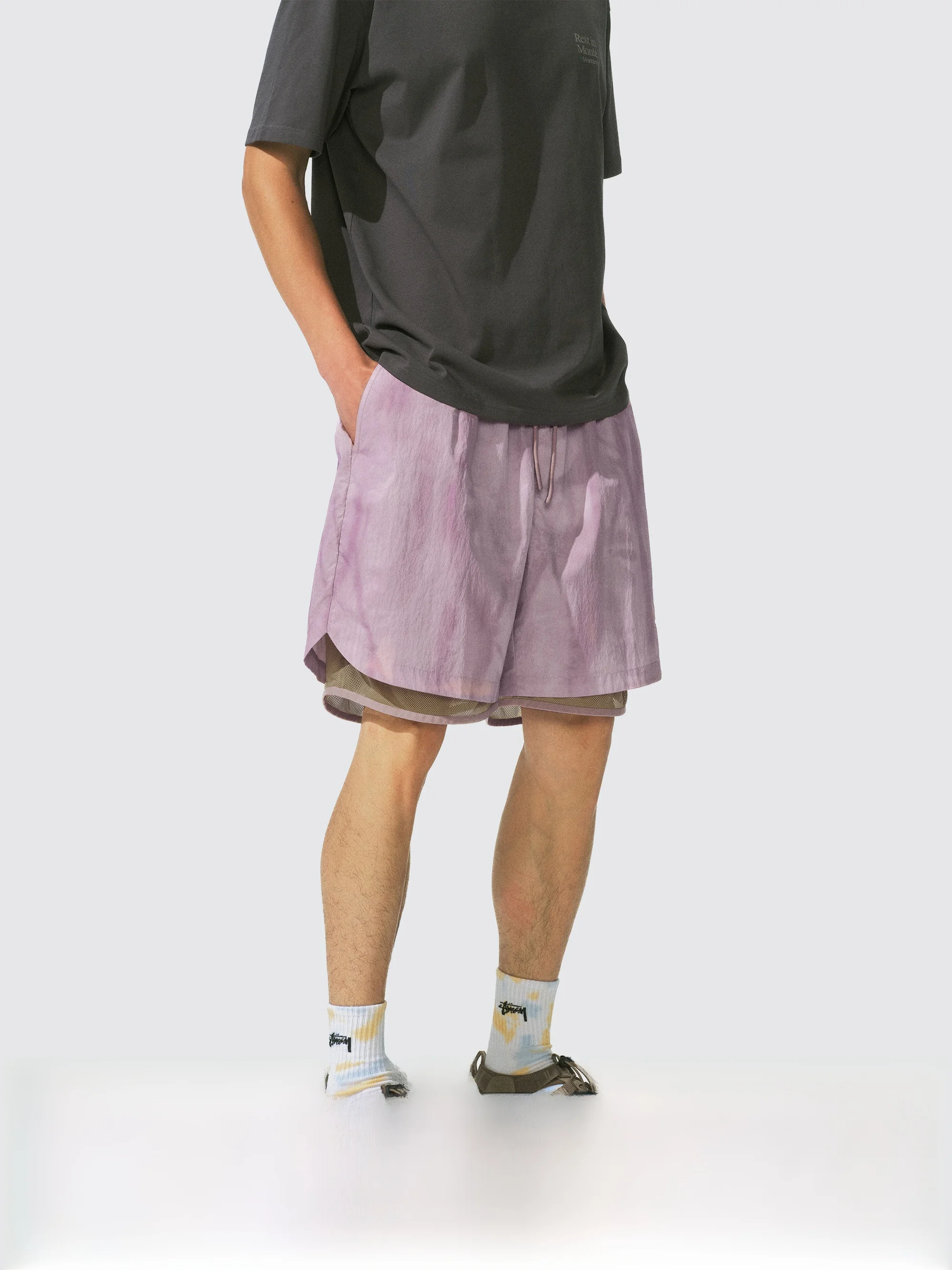 

Outdoor Running Sports Five-Quarter Double Layer Dyed Print orts Breathable Monterest Mountain Series Youth Casual orts