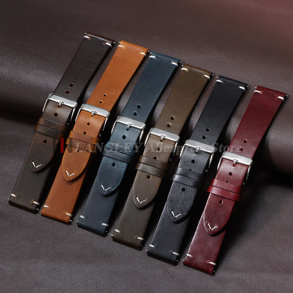 18mm 20mm 22mm 19mm 21mm 24mm Vintage Ölwachs-Lederarmband Universelles Genähtes Rindslederarmband für Seiko für Omega Uhrenarmband – Detail 3