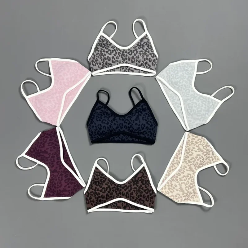 Sports Leopard Print Thin Strap Bra Padded Seamless Sports Crop Top Women Running Yoga Daily Workout Underwear Fitness Bras